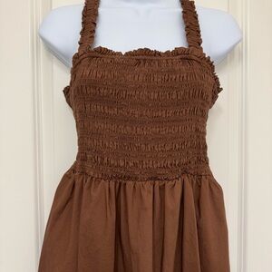 GAP Smocked Top Tiered Skirt Brown Midi Tank Dress M